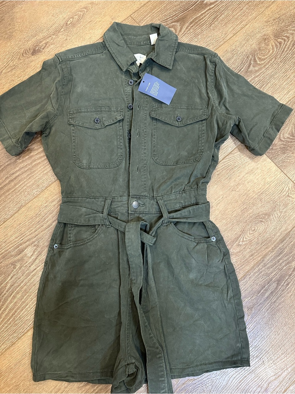 Olive Green Utility Short Sleeve Romper with belt 2